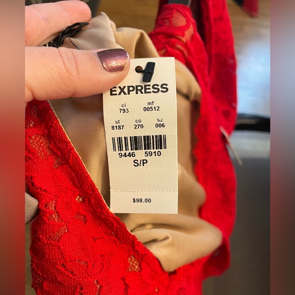 NWT Express Long Sleeve Short Lace Dress with Open Back - Picture 4 of 6